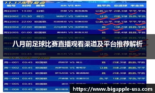 八月前足球比赛直播观看渠道及平台推荐解析